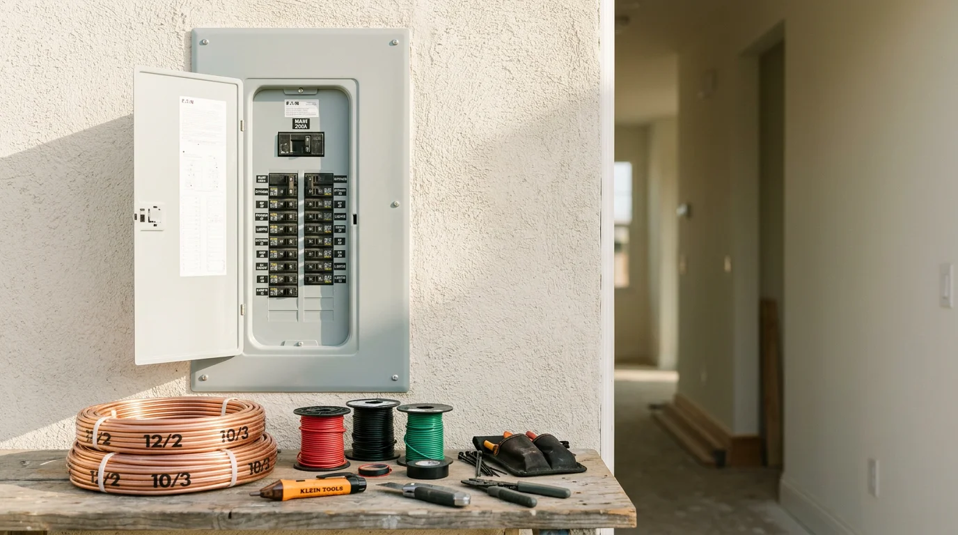 Electrician installing new wiring in a residential home