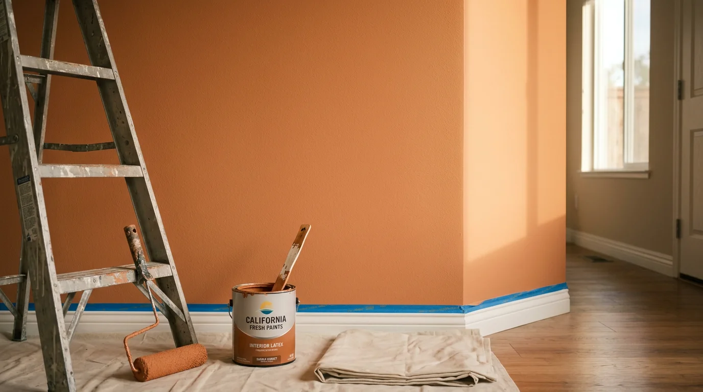 Freshly painted interior living room walls with clean trim and even finish in an Orange County, CA home. The room shows smooth wall surfaces and consistent color from floor to ceiling after a professional interior painting project by Colin Brothers Construction.